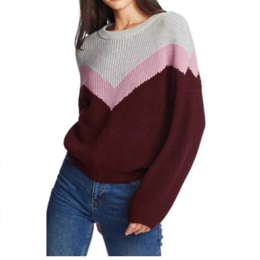 1. State Women's Chevron Sweater - Burgundy, Pink, Gray